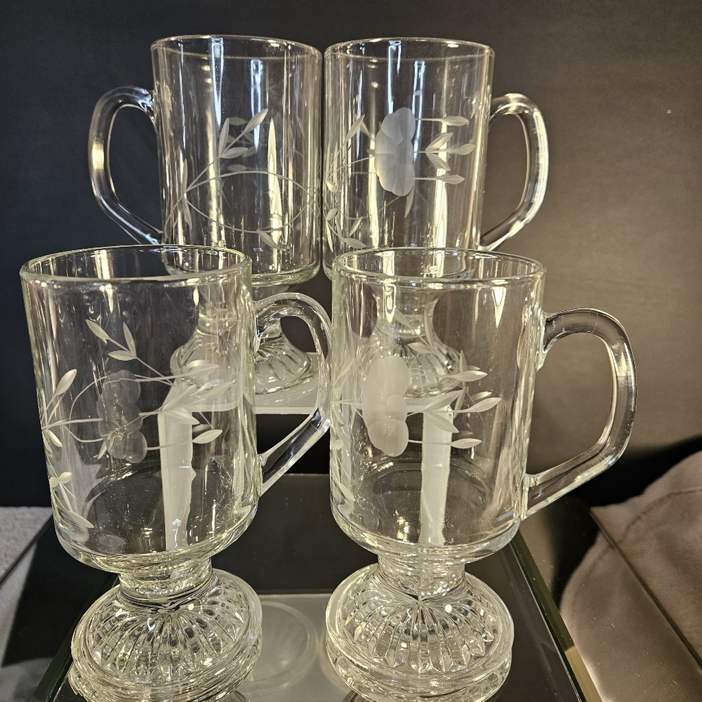 Made In France Princess House Heritage Footed Crystal Irish Etched Coffee Cups 4